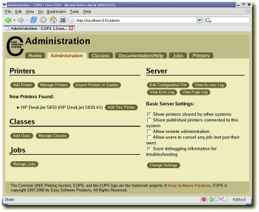 CUPS Administration Web Page