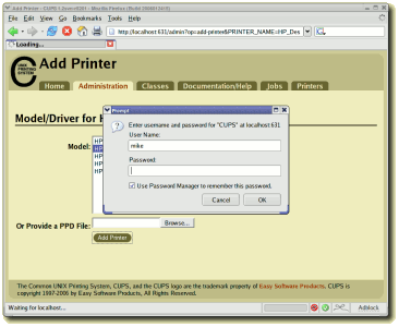 CUPS Password Dialog