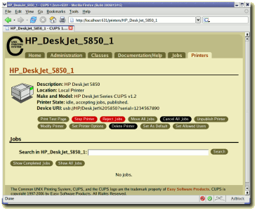 CUPS Printer Status Page